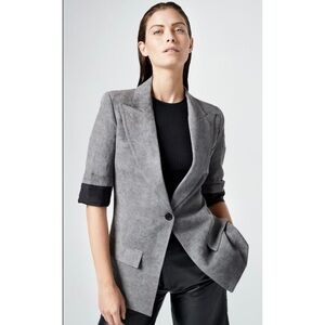 Smythe Grey Linen Blend 3/4 Sleeve Blazer Jacket 8